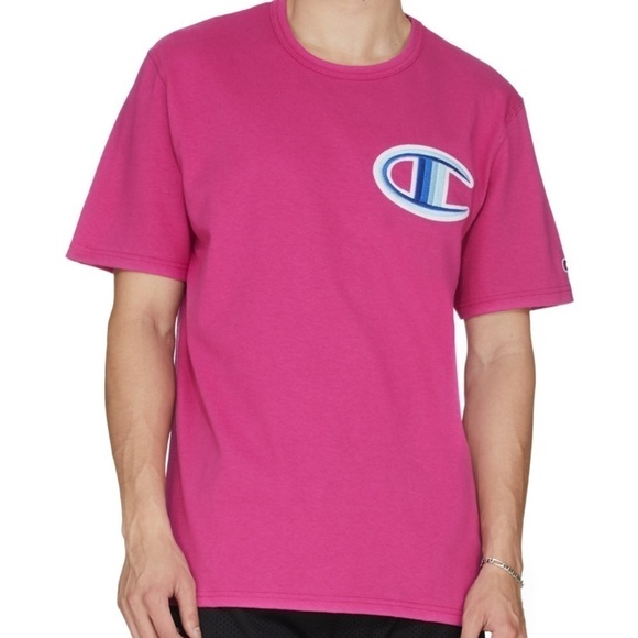 Champion Men’s Heritage Floss Stitch C Logo Tee Shirt Peony Parade Pink Sz Large - Picture 2 of 9